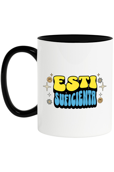 StoryGift Romania Cana Esti Suficienta, 330ml, Ceramica cu Maner Negru, Cu Ma...