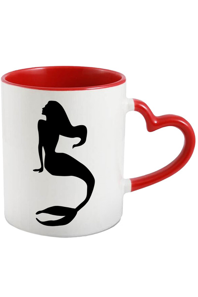 StoryGift Romania Cana cu o sirena cu parul lung - slaba cu Maner Inima Rosie...