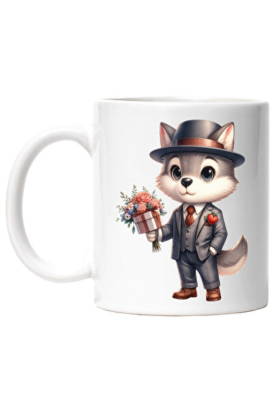 StoryGift Romania Cana cu un lup la costum, ilustratie, palarie, cadou, buche...