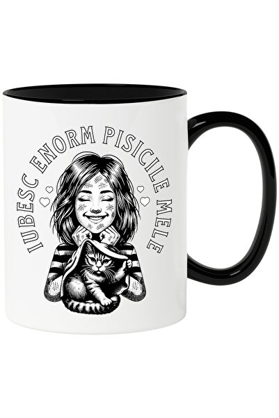 StoryGift Romania Mug Girl with Cat text I Love My Cats, 330ml, Ceramic with ...