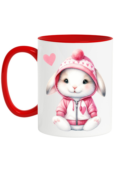 StoryGift Romania Cana cu un iepuras in hanorac, ilustratie, inimioare, afect...