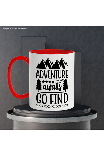 StoryGift Romania Mug with mountains and fir trees with the message "Adventure awaits, go find", With ,STG.