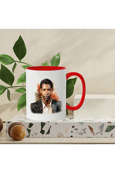 StoryGift Romania Mug With Denzel Washington, Famous Actor, Artist, Movie, Multicolor 330 ml, Ceramic, With