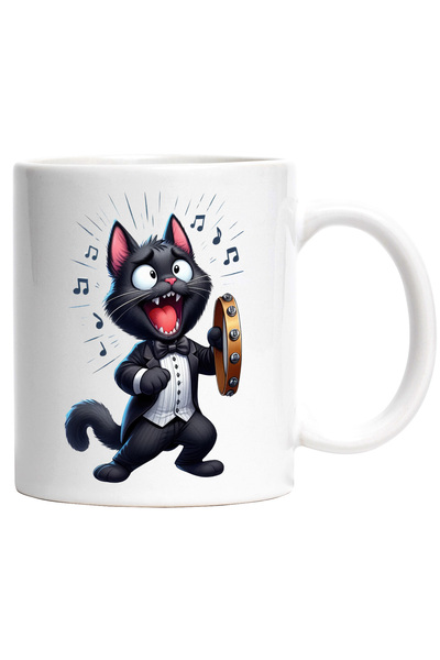 StoryGift Romania Cana cu pisicuta cantareata, zurgalai, ilustratie, zgomot, muzica, melodie, gala, Cu Maner Alb