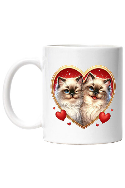 StoryGift Romania Cana cu 2 pisici Birmaneze | ilustratie | inimioare | afect...