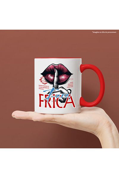 StoryGift Romania Fearless Mug - Strong Woman, Lips, Silence, 330ml, Ceramic with Red Handle, With M,STG.