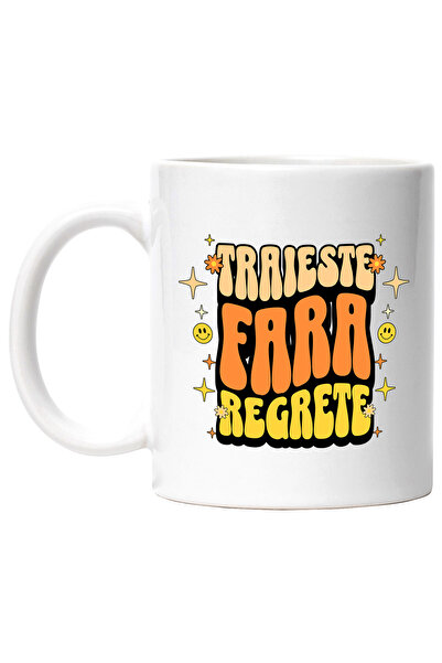 StoryGift Romania Cana Traieste Fara Regrete, 330ml, Ceramic cu Maner Alb, Cu...