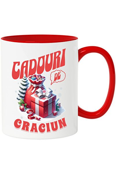 StoryGift Romania Cana cu Sac De Cadouri Si Cutie Rosie Cu Zapada, Globuri Co...