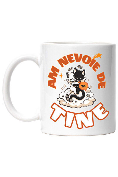 StoryGift Romania Cana cu Cuplu Pisici Ingeri Alb Si Negru Pe Nor Pufos Text ...