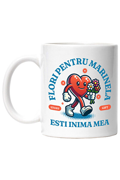 StoryGift Romania Cana cu Inima vesela cu Buchet De Flori Text Flori Pentru M...