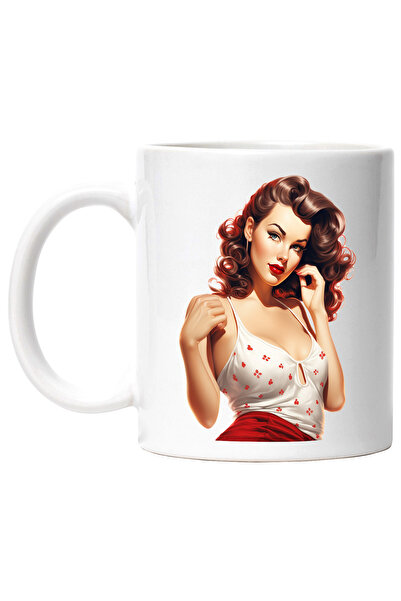 StoryGift Romania Cana cu o femeie frumoasa, ilustratie, stil retro, vechi, d...