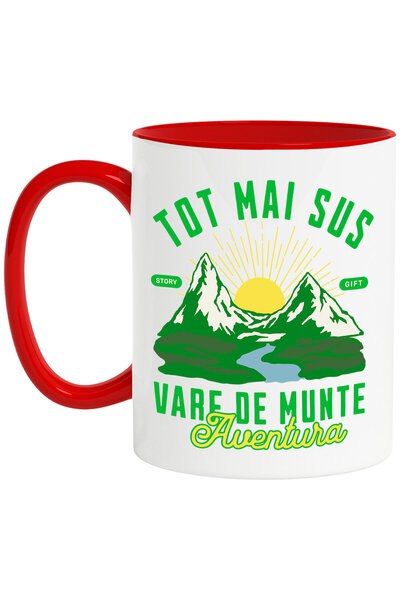 StoryGift Romania Cana cu Stanca Inalta Muntoasa text Tot Mai Sus Vale De Munte Aventura, Natura, , Cu Maner Rosu