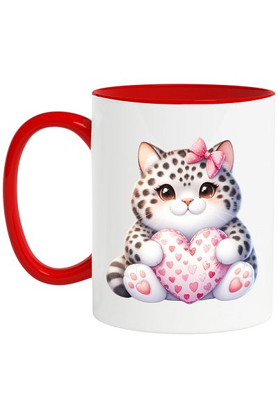 StoryGift Romania Mug with a cute fat kitty, illustration, heart, bow, appreciation, love, With, STG