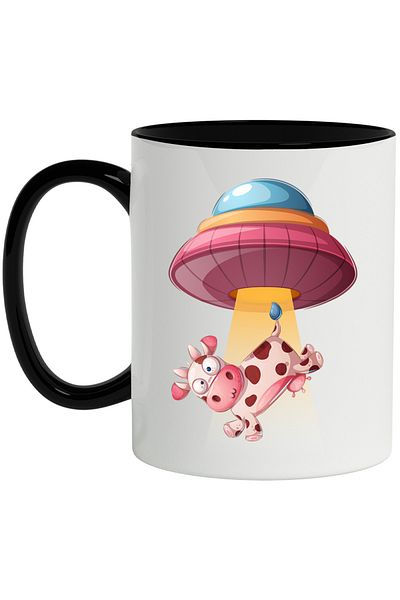 StoryGift Romania Mug With UFO, Cow, Abduction, Aliens, SF, Multicolor 330 ml, Ceramic with Ma, With Black Handle