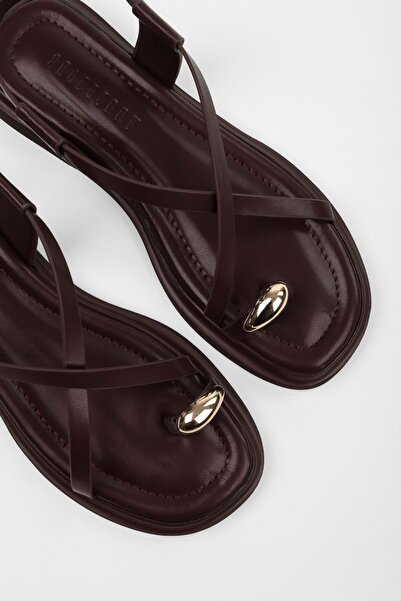 Shoeberry Women's Julina Burgundy Skin Buckle Sandals