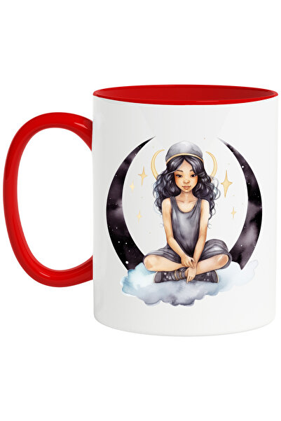 StoryGift Romania Cana cu o fata draguta | ilustratie | sta pe norisor | cerc | stelute | astre | , Cu Maner Rosu