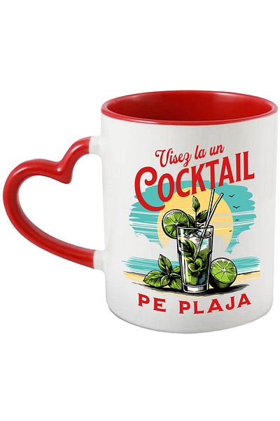 StoryGift Romania Mug with Cocktail Glass on the Beach Sunset Mint Text I Dream of a Cocktail, With ,STG