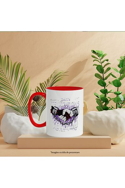 StoryGift Romania Mug With Message In English Devil's Temptations Never End, Handcuffs, Multicolor 330 m, With