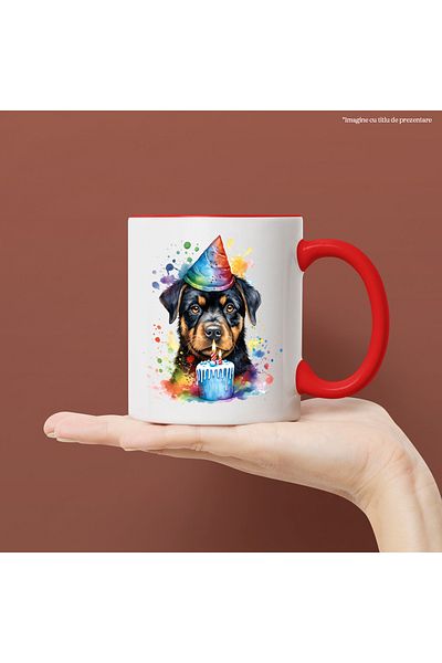 StoryGift Romania Mug with a Rottweiler puppy, illustration, birthday, cake, cookie, candle, With, STG
