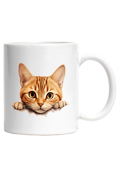 StoryGift Romania Cana cu o pisicuta care se uita peste gard | maro deschis |...