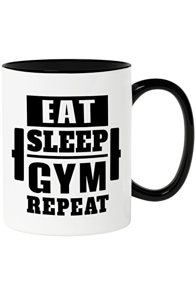 StoryGift Romania Cana cu haltera si textul "Eat, sleep, gym, repeat" - manan...