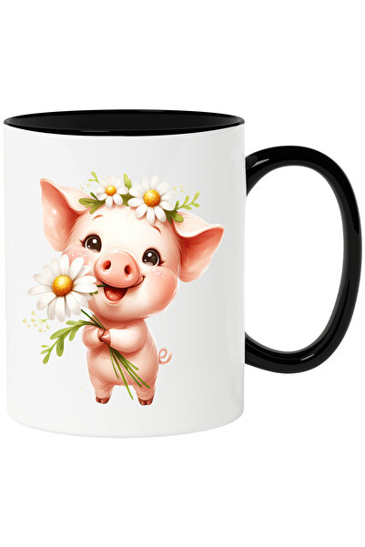 StoryGift Romania Cana cu un purcelus | floricele albe | vesel | animalut dom...