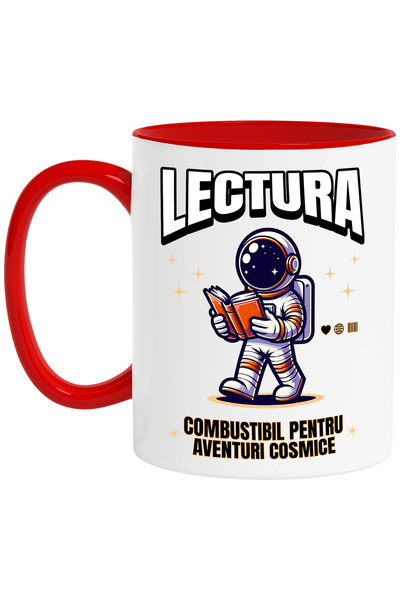 StoryGift Romania Cana Lectura combustibil pentru aventuri cosmice astronaut, 330ml, Ceramic cu Ma, Cu Maner Rosu