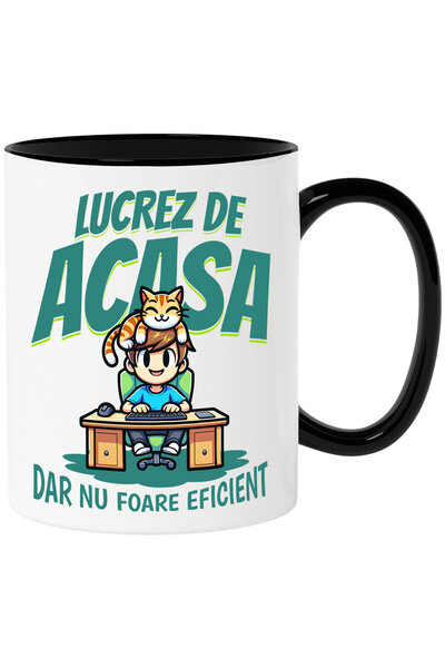 StoryGift Romania Cana cu Baiat La bIrou Vesel Cu Pisica Portocalie Text Lucr...