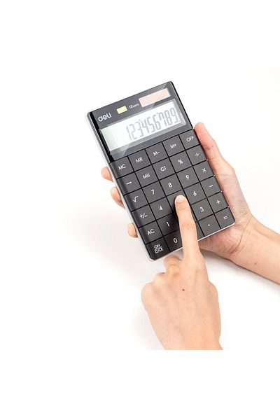 Deli Calculator Desktop 12 Digits Modern Black Deli