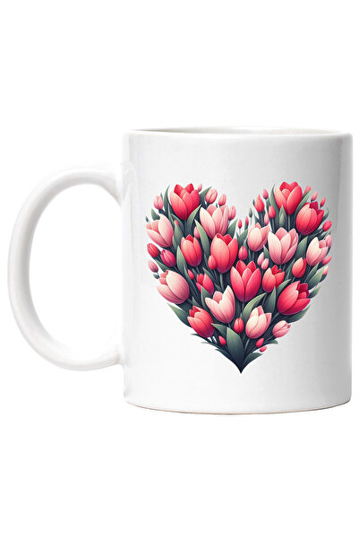 StoryGift Romania Cana cu o inima facuta din flori, ilustratie, lalele, plant...