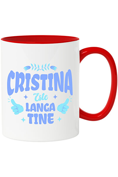 StoryGift Romania Cana cu Maini Semn OK Flori Colorate Text Cristina Este Lan...