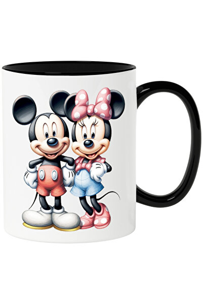 StoryGift Romania Cana Cu Mickey si Minnie Mouse, Soarece, Desene Animate, Disney,Ceramica, 330ml,, Cu Maner Negru