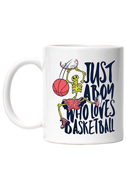 StoryGift Romania Cana Cu Mesaj In Engleza Just A Boy Who Loves Basketball, Schelet, Multicolor 33, Cu Maner Alb