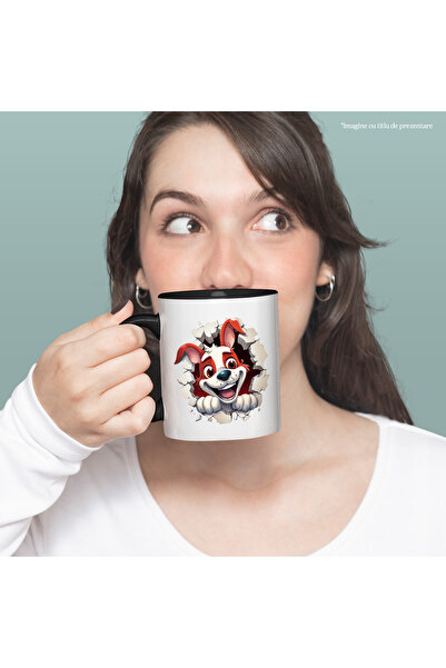 StoryGift Romania Cana cu un catel nebunatic, ilustratie, scoate capul printr...