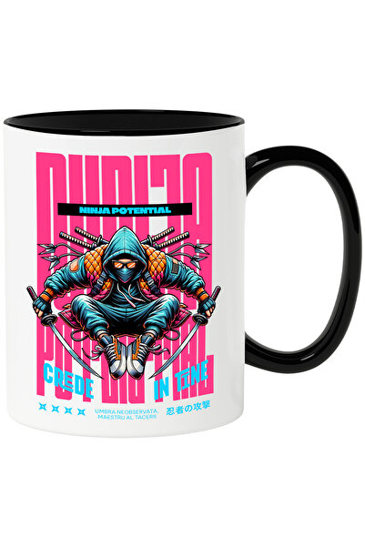 StoryGift Romania Cana Ninja Potential - Crede in Tine, 330ml, Ceramica cu Maner Negru, Cu Maner Negru