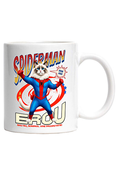 StoryGift Romania Cana cu Ragdoll Pisica In Costum de SpiderMan cu Pelerina, ...