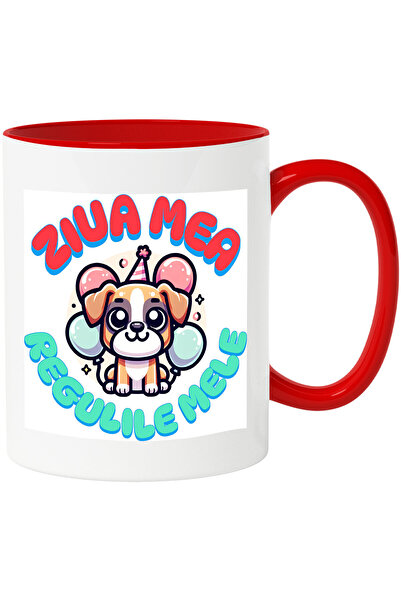 StoryGift Romania Cana cu Caine Vesel Maro Cu Coif Aniversar Text Ziua Mea Re...