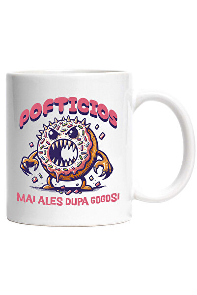 StoryGift Romania Cana cu Gogoasa Glazurata Roz Furioasa Cu Colti Text Haios ...