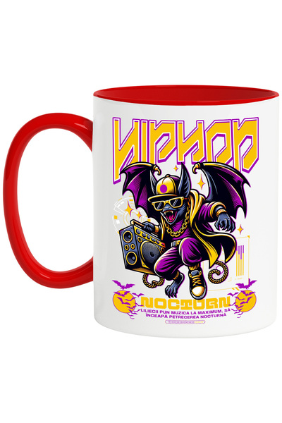 StoryGift Romania Cana Hip Hop nocturn liliac gangster cu boxa distractie, 330ml, Ceramic cu Maner, Cu Maner Rosu
