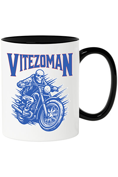 StoryGift Romania Cana vitezoman schelete pe motor viteza , 330ml, Ceramica cu Maner Negru, Cu Maner Negru