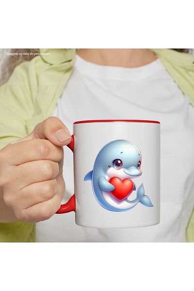 StoryGift Romania Mug with a dolphin holding a heart in its arms | illustration | appreciation | respect, With,STG