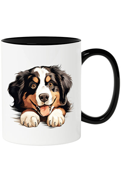 StoryGift Romania Cana cu un catelus fericit | zambeste | labute | gheare | energic | vrea sa se j, Cu Maner Negru