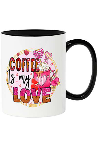 StoryGift Romania Cana cu mesajul "Coffee is my love", iubire, ceasca cu cafea, frisca, Valentine', Cu Maner Negru