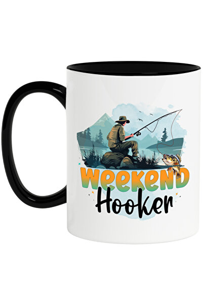 StoryGift Romania Cana cu un pescar cu mesajul "Weekend hooker", undita, pest...