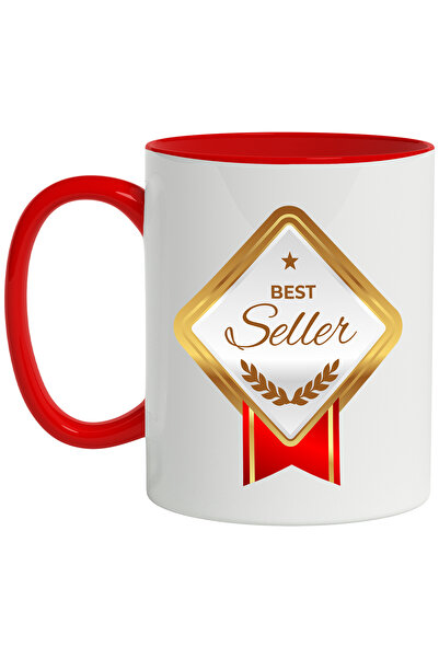 StoryGift Romania Cana Cu Mesaj In Engleza Best Seller, Panglica, Medalie, Stea, Multicolor 330 ml, Cu Maner Rosu