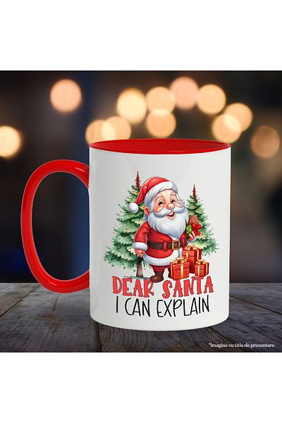 StoryGift Romania Mug with Santa Claus bringing gifts with the message "Dear Santa, I can explain", Crac, Cu, STG.