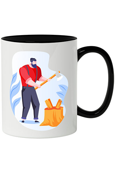 StoryGift Romania Cana Cu Topor, Lemne, Fes, Multicolor 330 ml, Ceramica cu Maner Negru, Cu Maner Negru