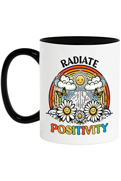 StoryGift Romania Cana cu mesajul "Radiate positivity", ilustratie, motivatio...