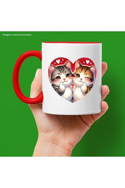 StoryGift Romania Mug with 2 fat kittens | furry | illustration | heart | close | Valenti, Cu,STG