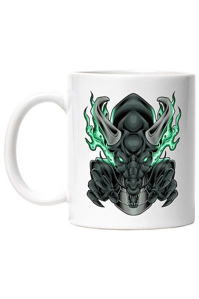 StoryGift Romania Cana Cu Dragon, Gheare, Coarne, Flacari, Mecha, Robot, SF, Multicolor 330 ml, Ce, Cu Maner Alb